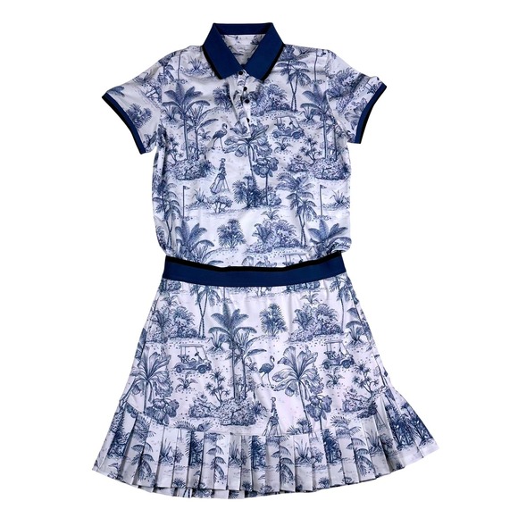 Walter Hagen Lady Hagen‎ Golf Set Medium Blue White Tropical Polo & Skort-NWOT